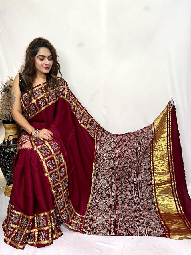 Wow Antic Bandhej Designer Ajrakh Pallu Gajji Silk Sarees Wholesale Shop In Surat
